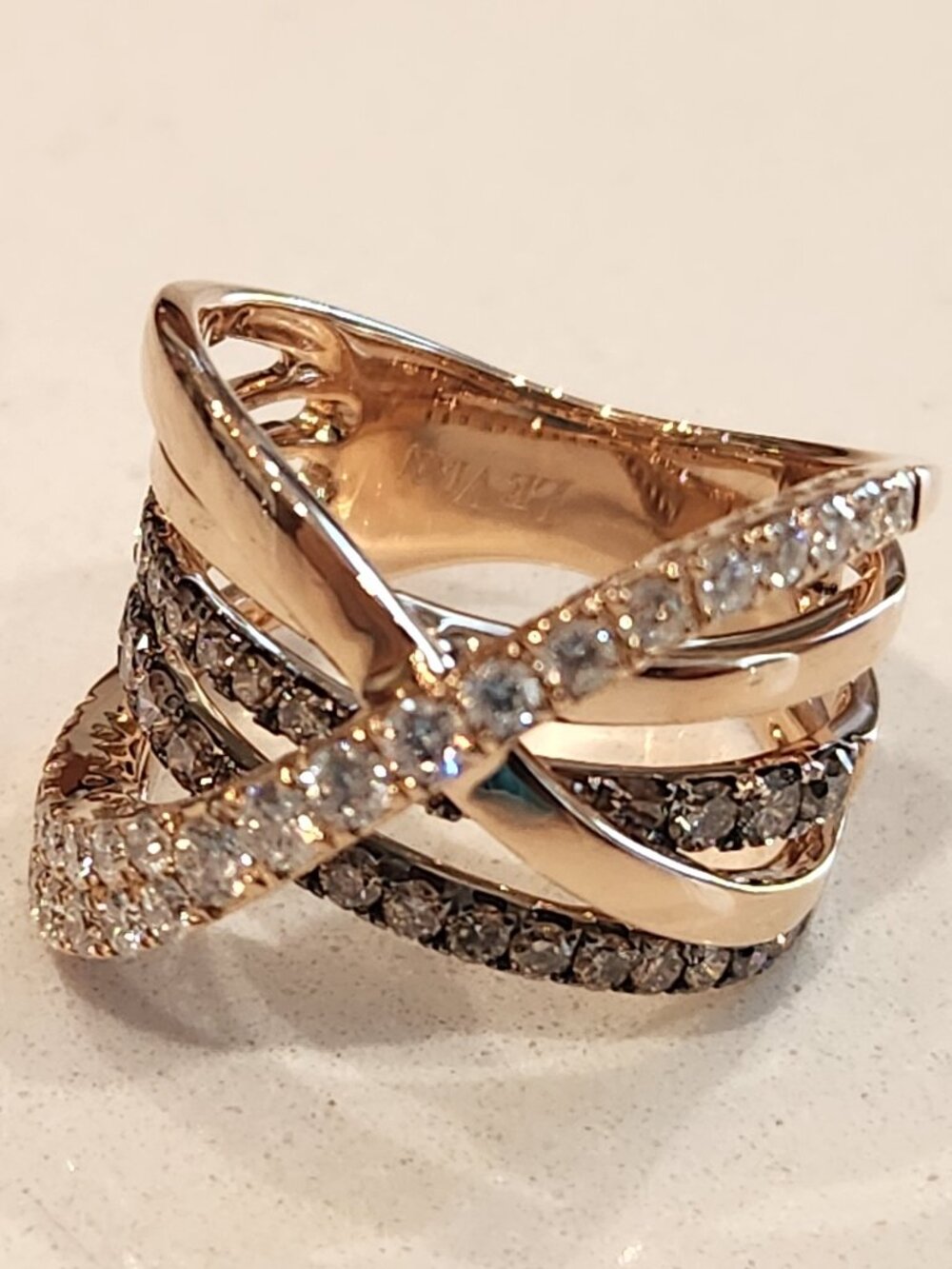 Le Vian 14K Rose Gold 1.22 Carat Multi-Row Crossover Ring, Authentic